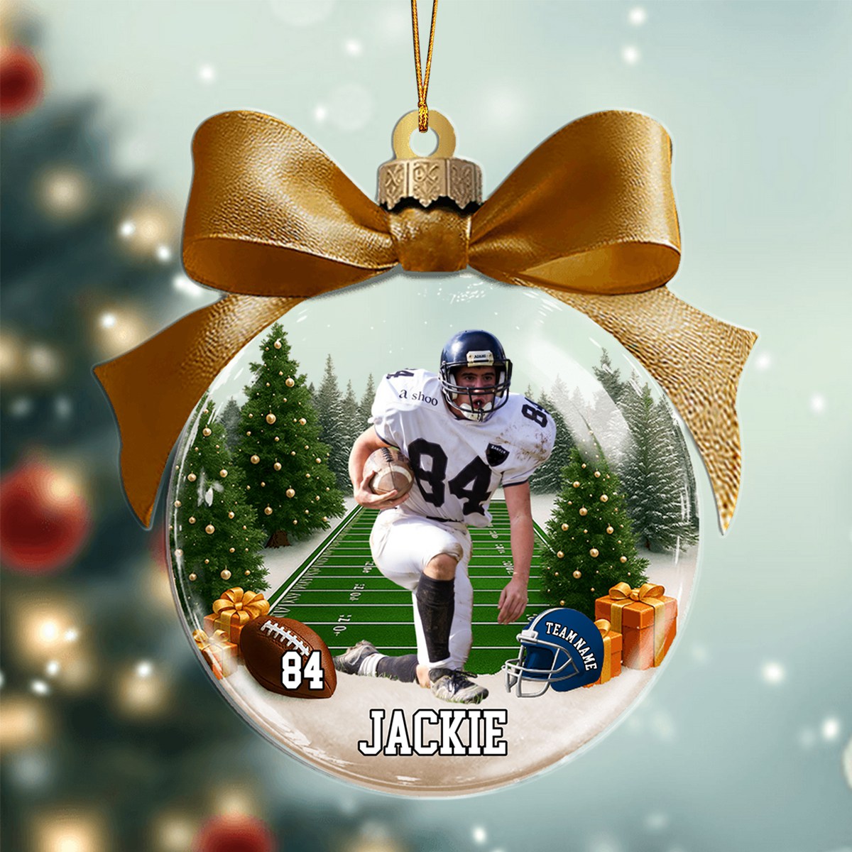 Custom Name & Number, Photo - Personalized American Football Transparent Ornament