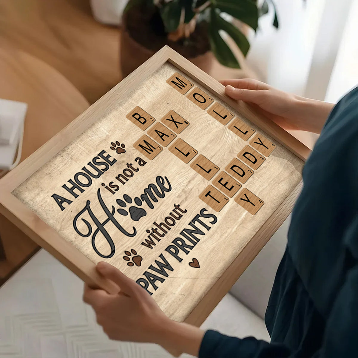 Home With Paw Prints Personalized Crossword Puzzle Art Canvas Gift For Dog Lover