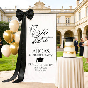 She Did It!Personalized Graduation Banner, Custom 2026 Graduate Name Welcome Sign