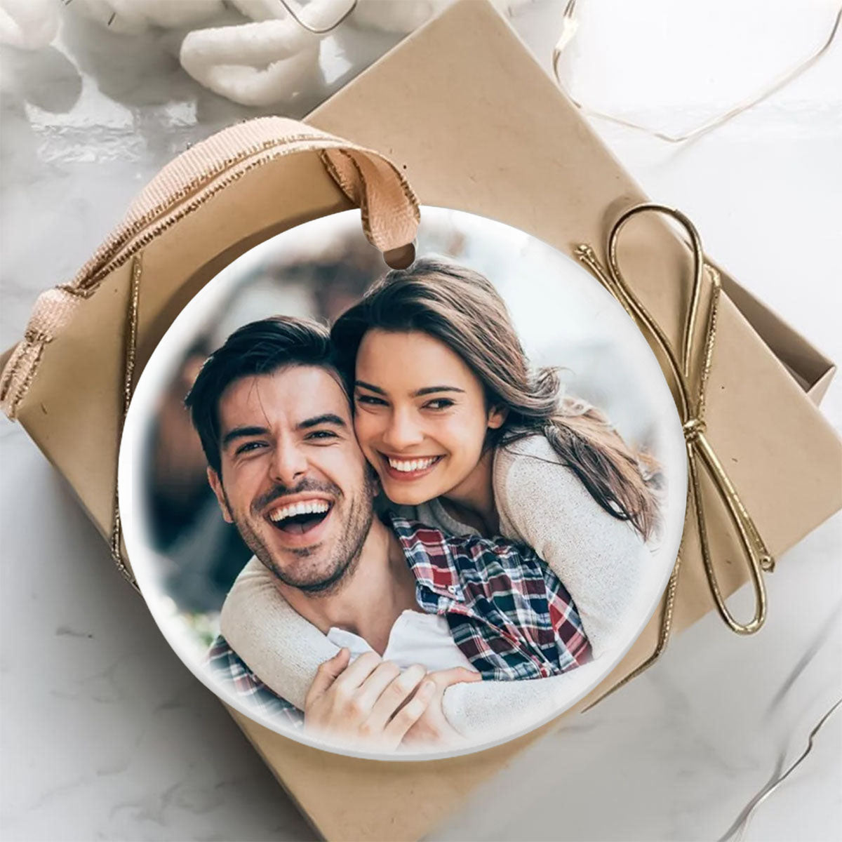 Personalized Couple Turtle City Map Ceramic Ornament - Custom Map & Photo Gift