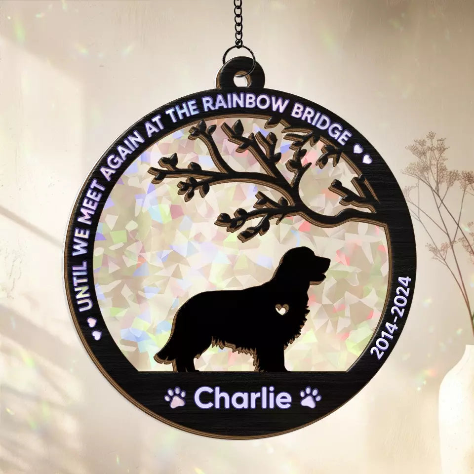 Until We Meet Again At The Rainbow Bridge - Memorial Personalized Window Hanging Suncatcher Gift For Pet Lovers