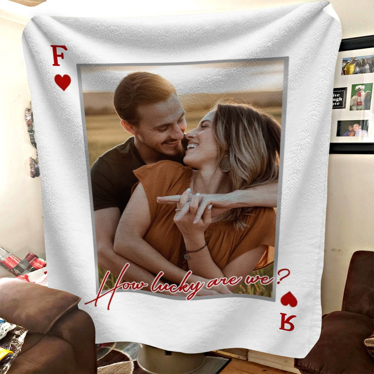 Upload Your Photo Playing Cards Blanket For Him And Her - Personalized Photo Gifts For Anniversary