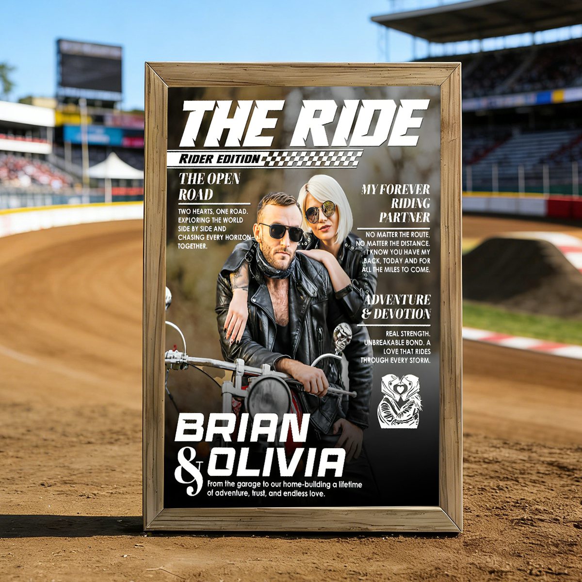 Personalized Custom Photo Biker Couple Magazine Cover Poster, Anniversary Gift for Riders,  Motorcycle Couple