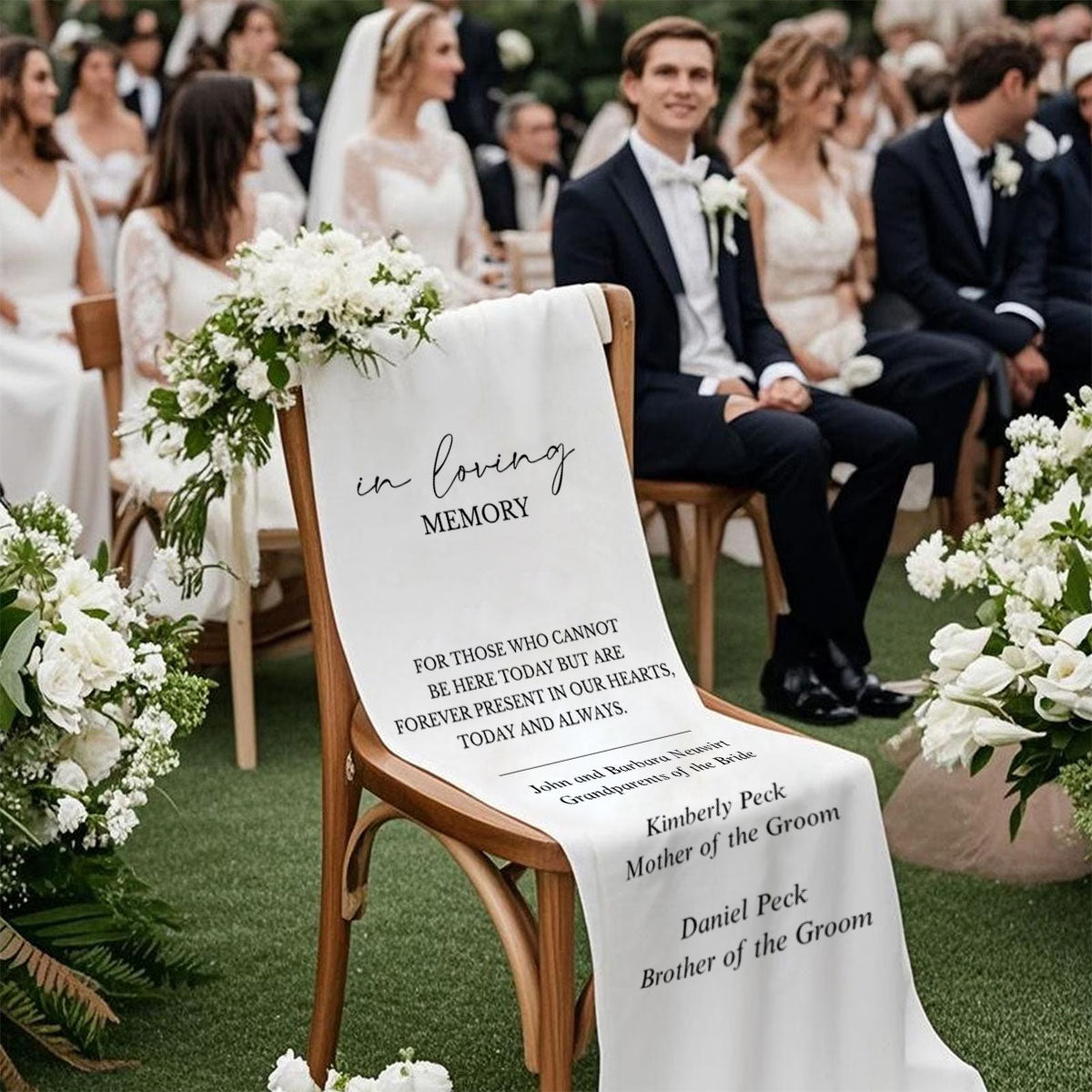 Loving Memory Wedding Sign, Personalized White Chair Banner, In Memory of Loved Ones