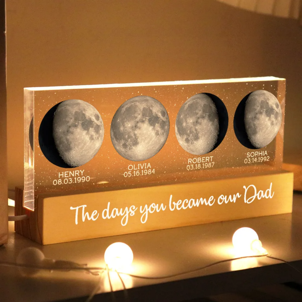 Starry Night Custom Birth Moon Phase The Days You Became Our Dad Personalized Acrylic Block LED Night Light