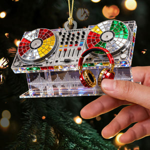 Custom Name Disc Jokey Stained Glass Effect Acrylic Christmas Ornament, Gift For DJ