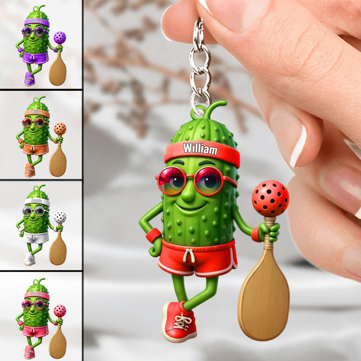 Personalized Sporty Cucumber Pickleball Christmas Acrylic Keychain