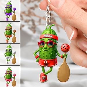 Personalized Sporty Cucumber Pickleball Christmas Acrylic Keychain