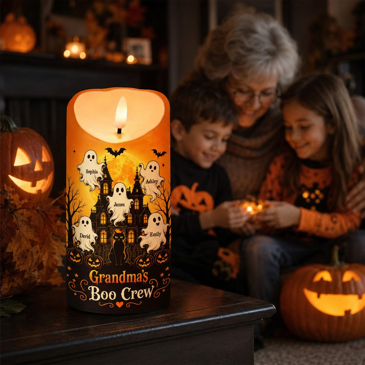 "Grandma's Little Boo Crew" Haunted House – Personalized LED Candle | Halloween Decor For Grandma