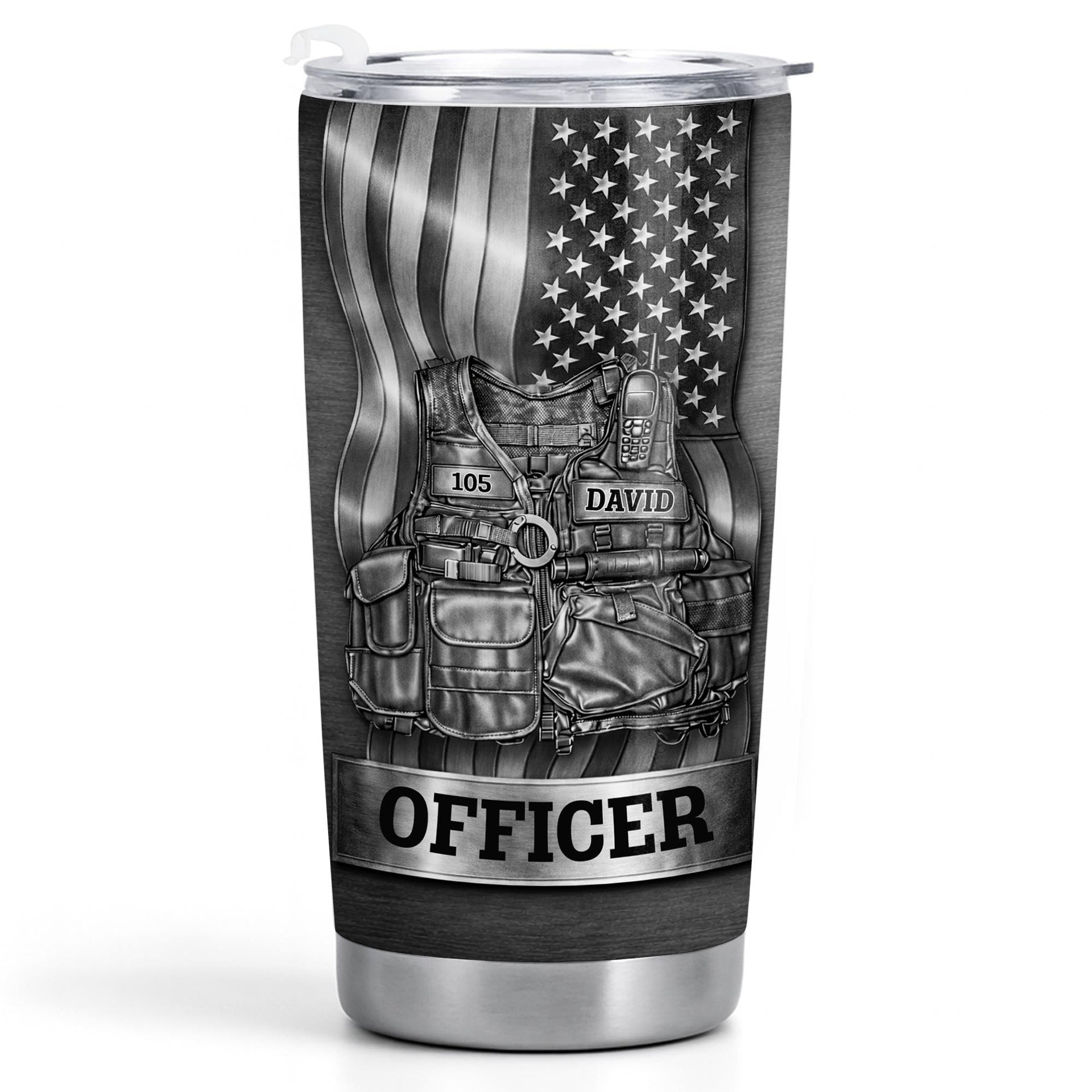 Officer Tactical Vest, Personalized Stainless Steel Tumbler, Gift For Police Lovers