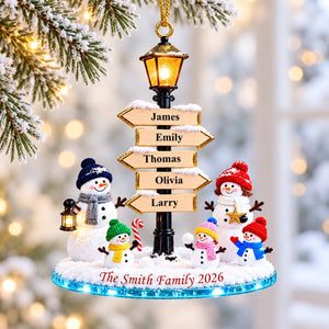 Personalized Christmas Snowman Family Name Sign Ornament