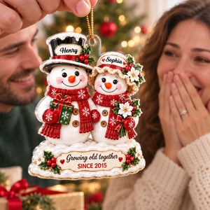 "Snowman Couple – Growing Old Together" – Personalized Acrylic Ornament | Christmas Keepsake For Him & Her