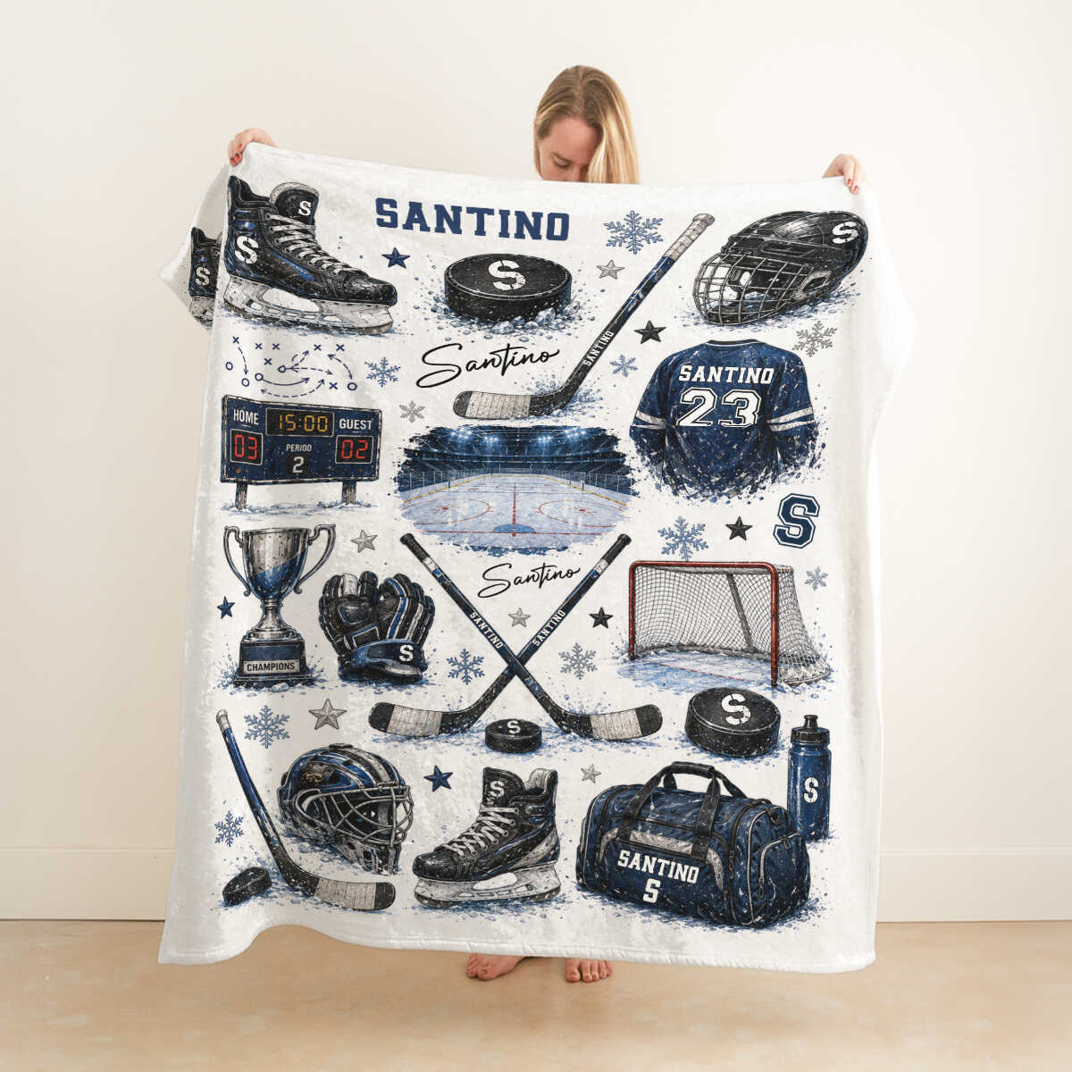 Personalized Hockey Baby Blanket With Name – Custom Ice Hockey Throw For Boys | Hockey Nursery Decor & Toddler Gift