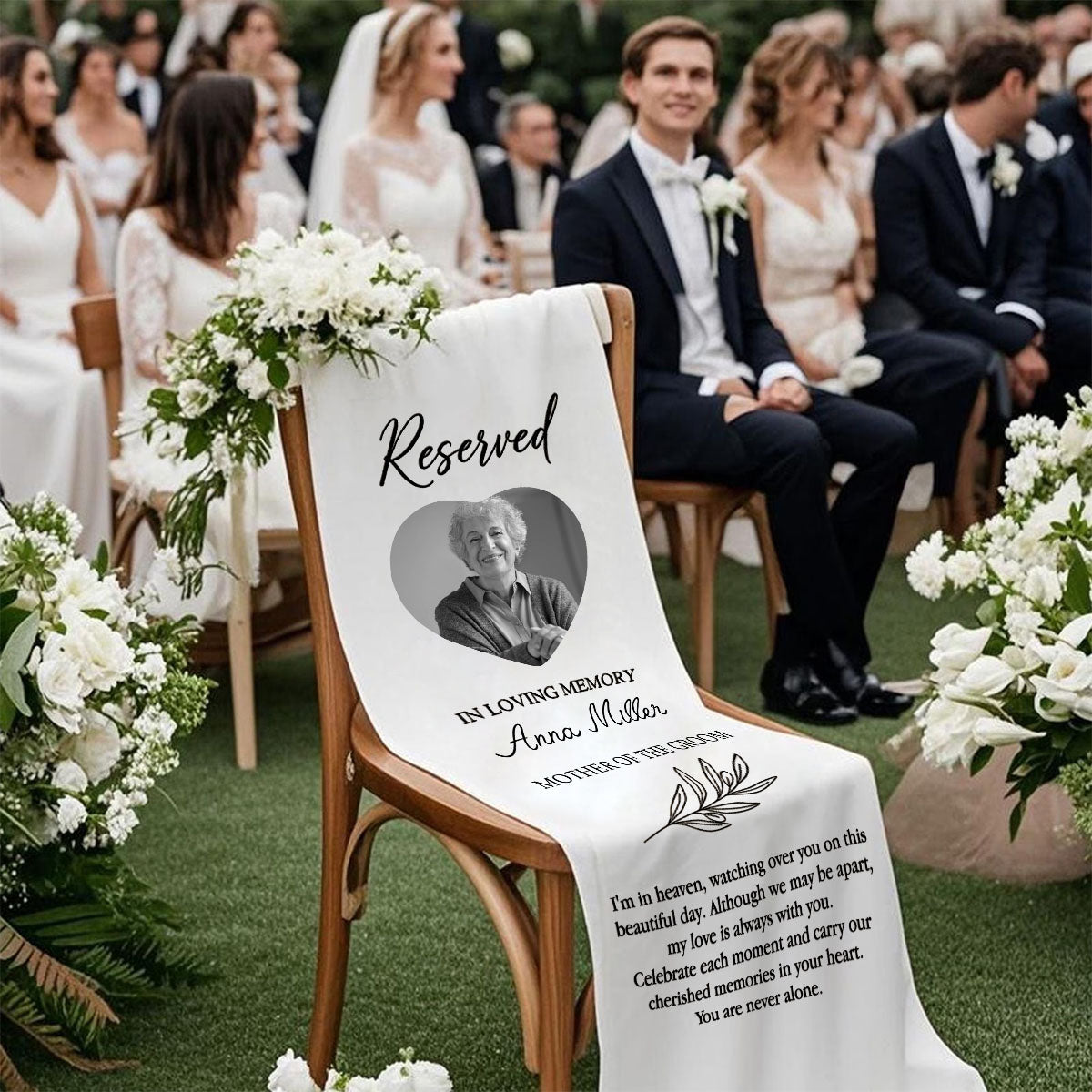 Custom Photo, Name & Relation Reserved Wedding Memorial Chair Sign, Personalized Wedding Chair Banner In Memory Of Loved Ones
