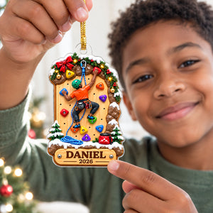 Personalized Rock Climbing Christmas Acrylic Ornament – Girl Or Boy Design | Custom Name Gift For Kids & Grandchildren