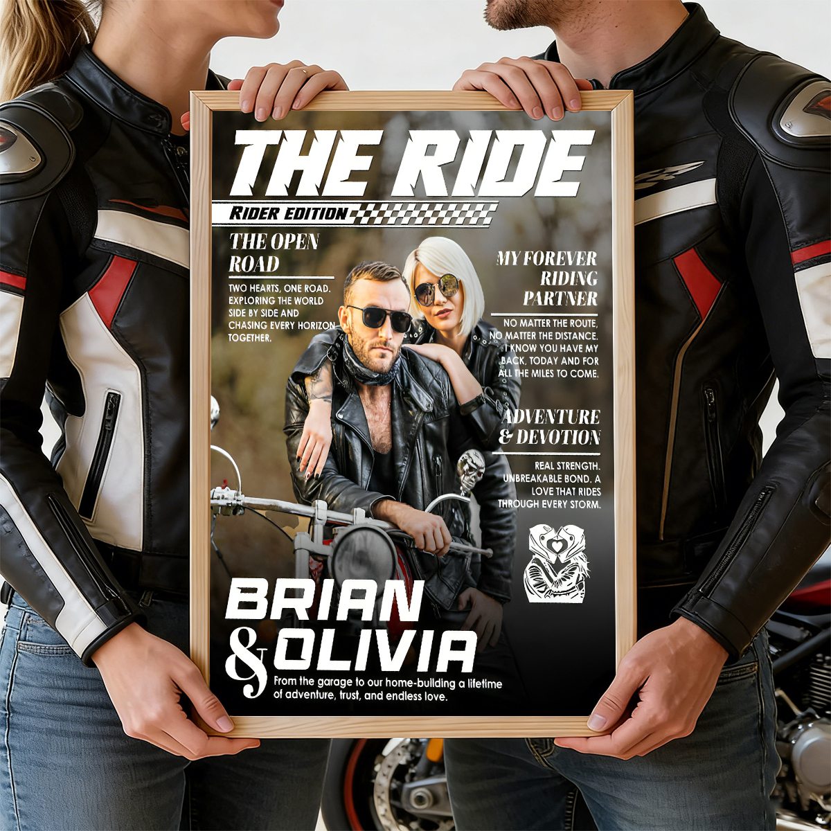 Personalized Custom Photo Biker Couple Magazine Cover Poster, Anniversary Gift for Riders,  Motorcycle Couple
