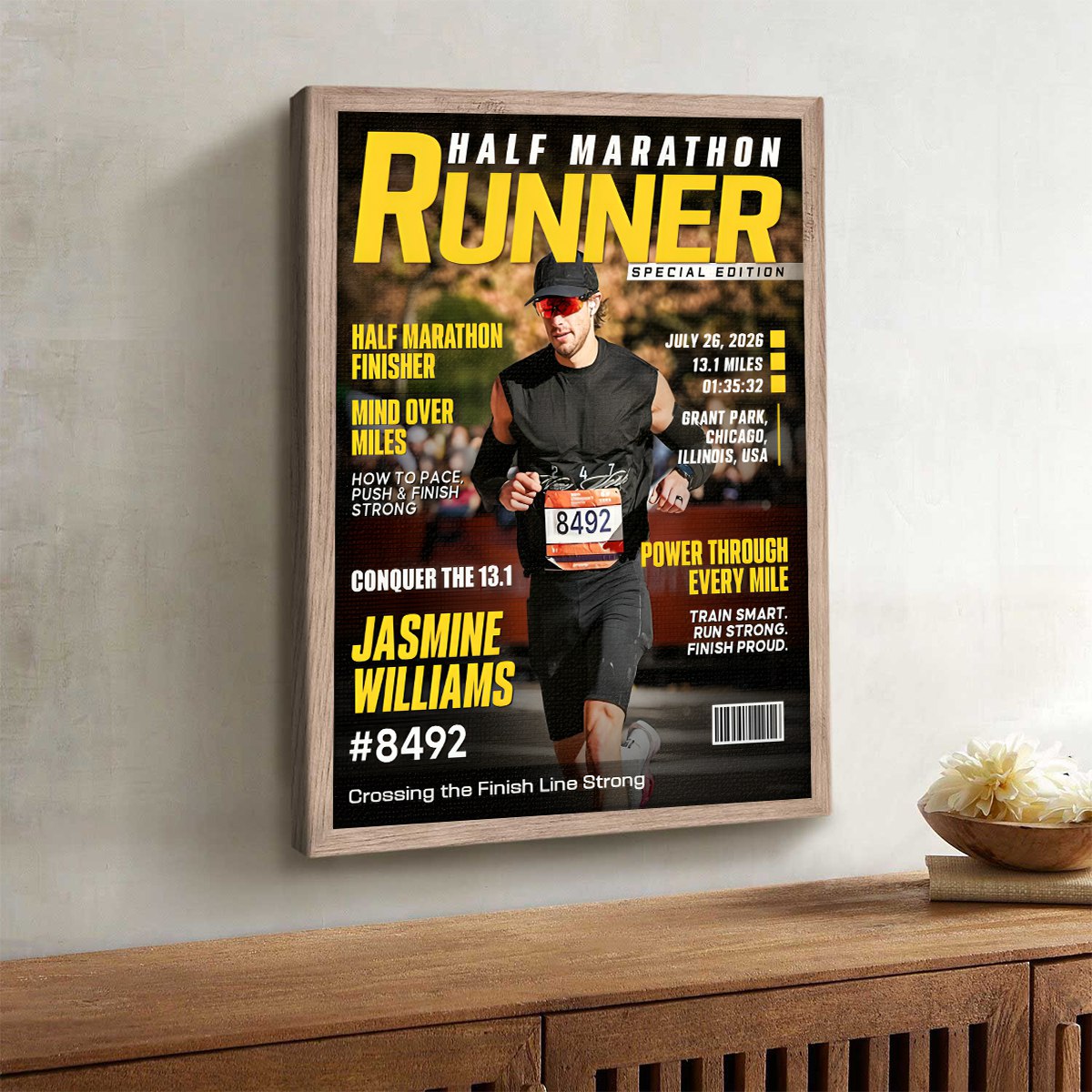 Half Marathon Runner Magazine Cover Poster, Running Milestone Gift, Unique Gifts For Runners