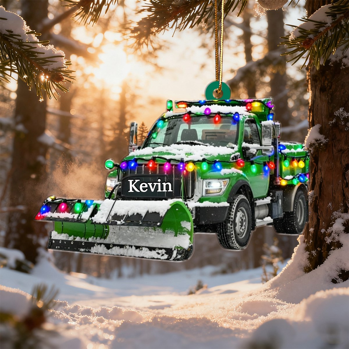 Personalized Snow Blower Truck Ornament, Christmas Light Ornament