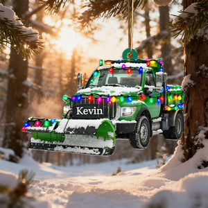 Personalized Snow Blower Truck Ornament, Christmas Light Ornament