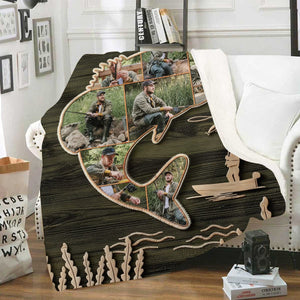 Bass Fishing Gifts, Custom Bass Fish Shape Blanket, Fishing Collage Gift for Dad