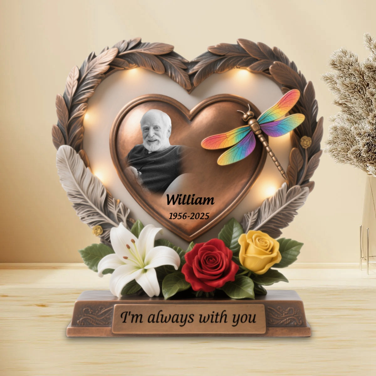I'm always with you - Personalized Heart Dragonfly Memorial Acrylic Plaque
