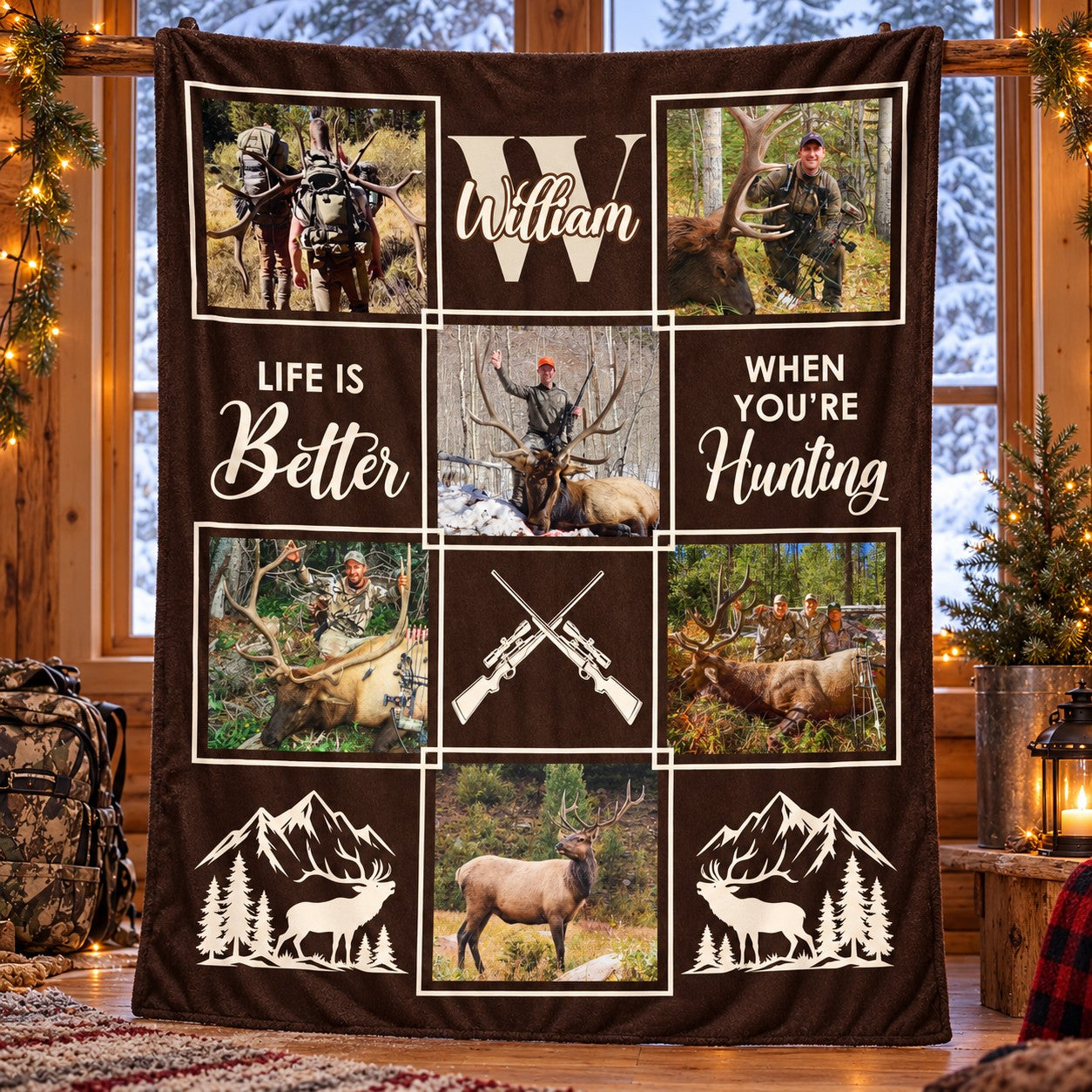 Personalized Elk Hunting Blanket – Custom Elk Hunter Photo Collage, Keepsake Gift or Elk Hunters & Hunting Lovers