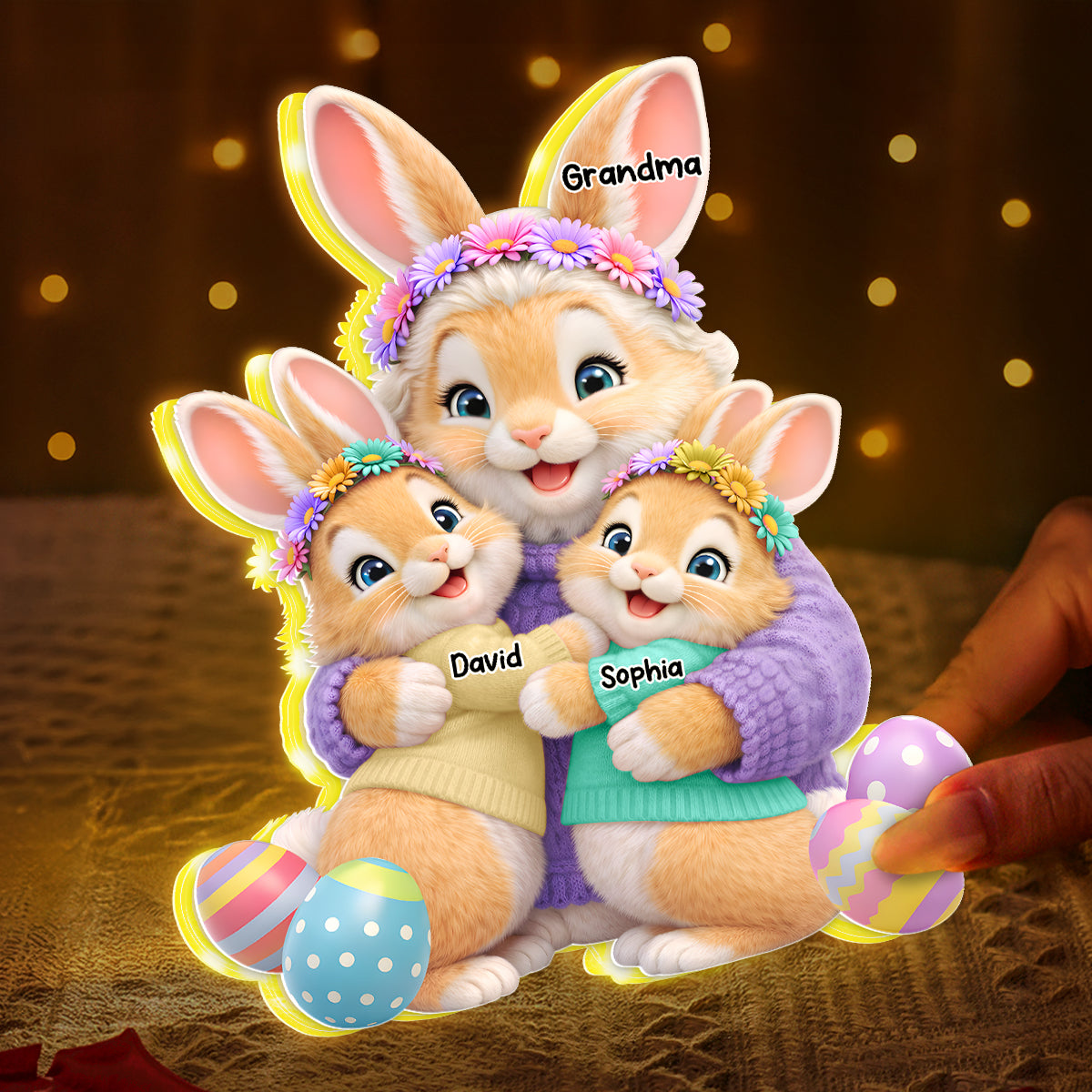 Bunny Easter Grandma with Grandkids' Names - Personalized Light Box