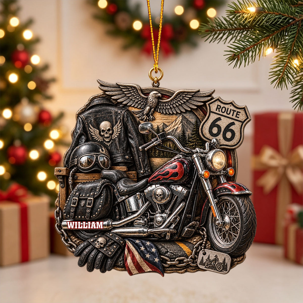 Personalized Route 66 Motorcycle Ornament Custom Christmas Gift For Bikers