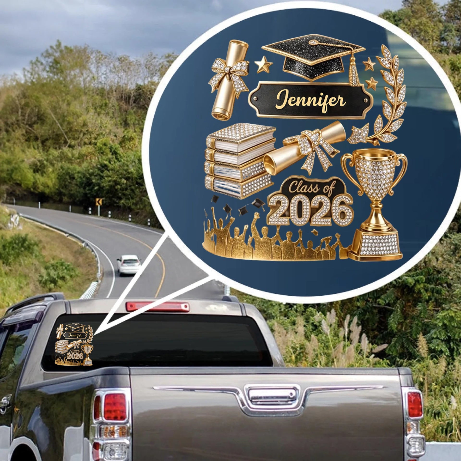3D Effect Car Decal - Personalized Graduation Gift
