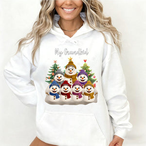 Grandma Snowman With Grandkids Lovely - Personalized Pure Cotton Hoodie