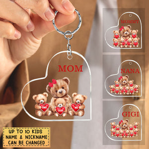 Personalized Mama Bear With Little Kids Acrylic Keychain