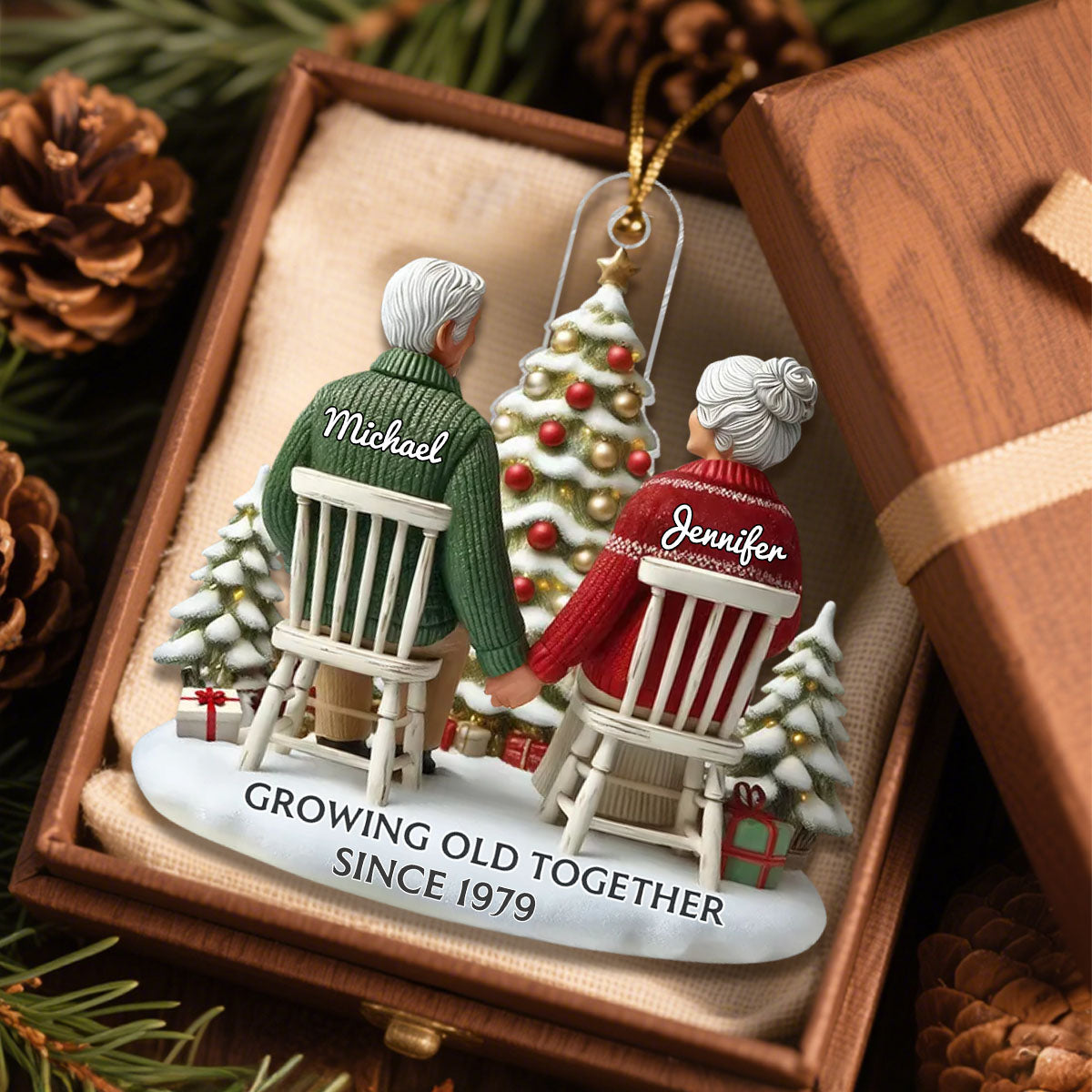 Couple Growing Old Together Personalized Flat Acrylic Ornament, Heartfelt 2025 Gift Anniversary Gift