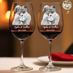 Custom Photo Couples Anniversary - Forever Toasting, Personalized Wine Glass