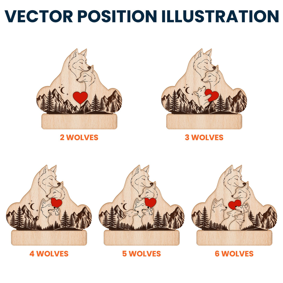 Wooden Wolf Family With Names - Personalized Wooden Puzzle Gift For Family Members