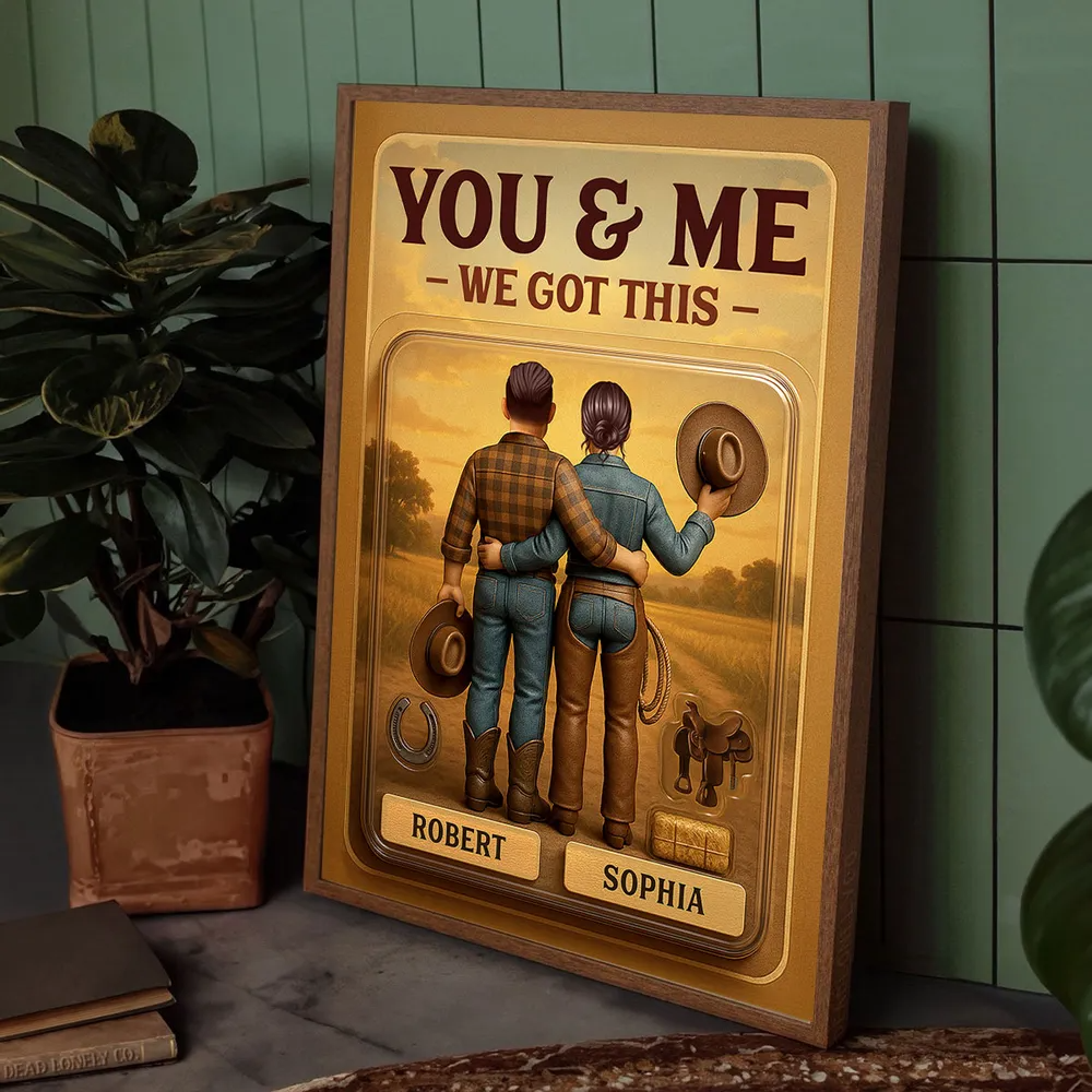 God Blessed The Broken Road - Custom Figure Country Vibe Cowboy & Cowgirl Couple Personalized Poster