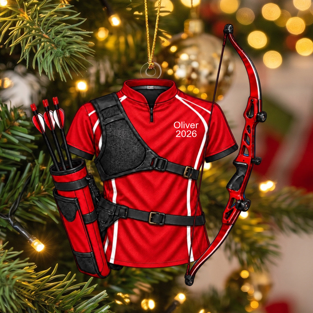 Personalized Archery Christmas Ornament 2026 – Custom Name Recurve Bow & Jersey Acrylic Keepsake | Gift For Him