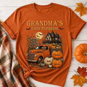 "Grandma's Little Pumpkins" – Retro Vintage Farmhouse Halloween Truck Shirt | Personalized Gift For Grandma