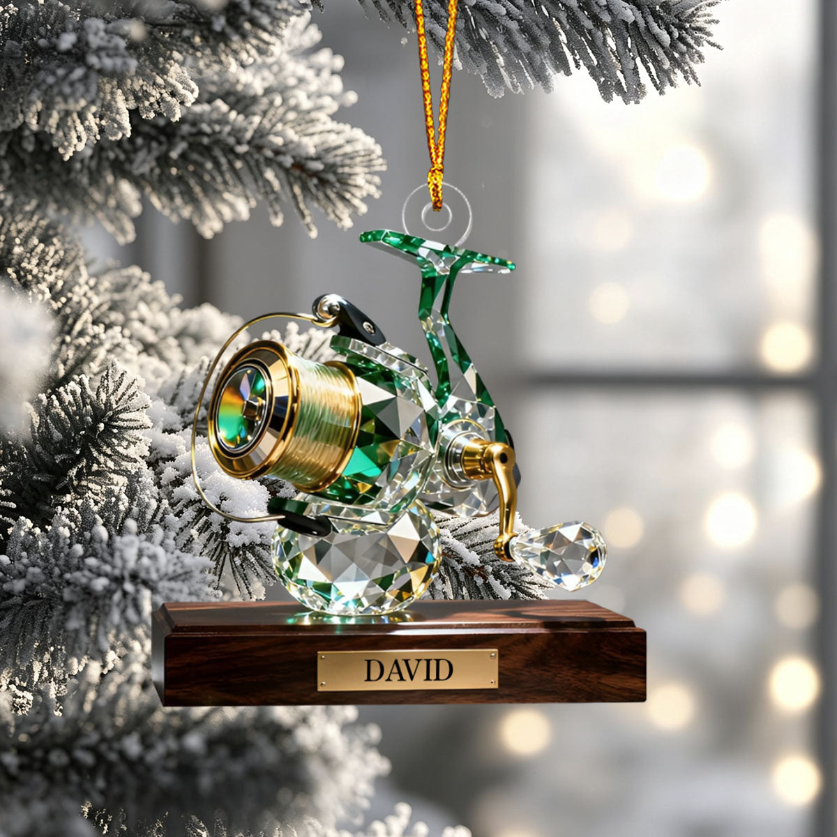 Personalized Stained Glass Fishing Gear Themed Ornament
