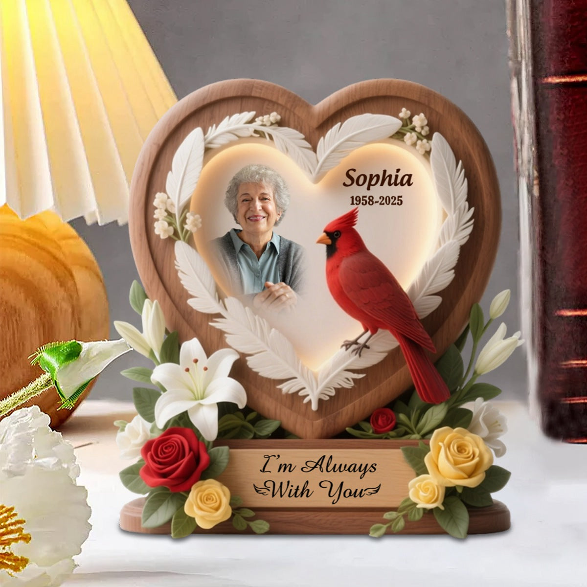 Heart Cardinal Memorial Personalized Acrylic Plaque Custom Shape