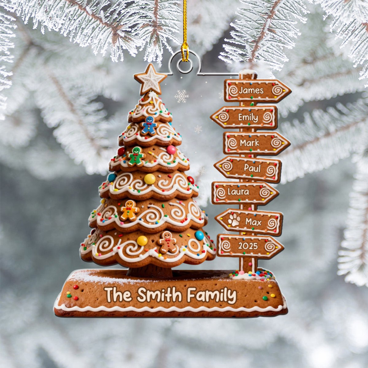 Gingerbread Family Christmas Tree Personalized Acrylic Ornament