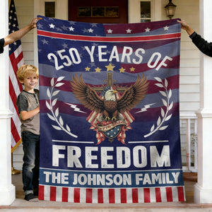 Personalized Family Name America 250 of Freedom With Eagle Blanket
