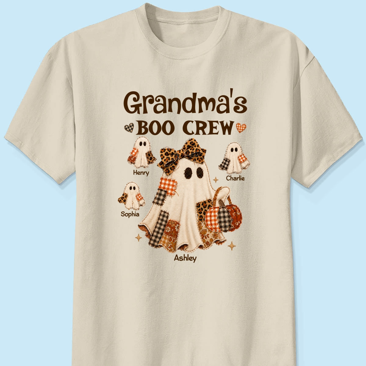 "Grandma's Fall Halloween" – Coquette Faux Patchwork Pattern Shirt | Personalized Gift For Grandma