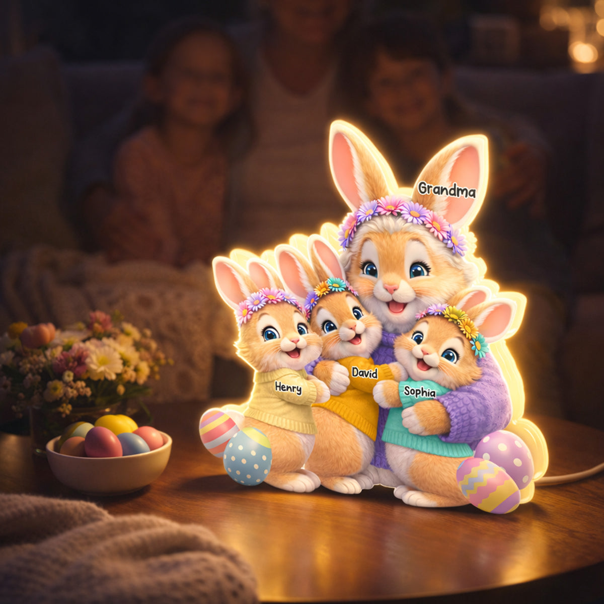 Bunny Easter Grandma with Grandkids' Names - Personalized Light Box