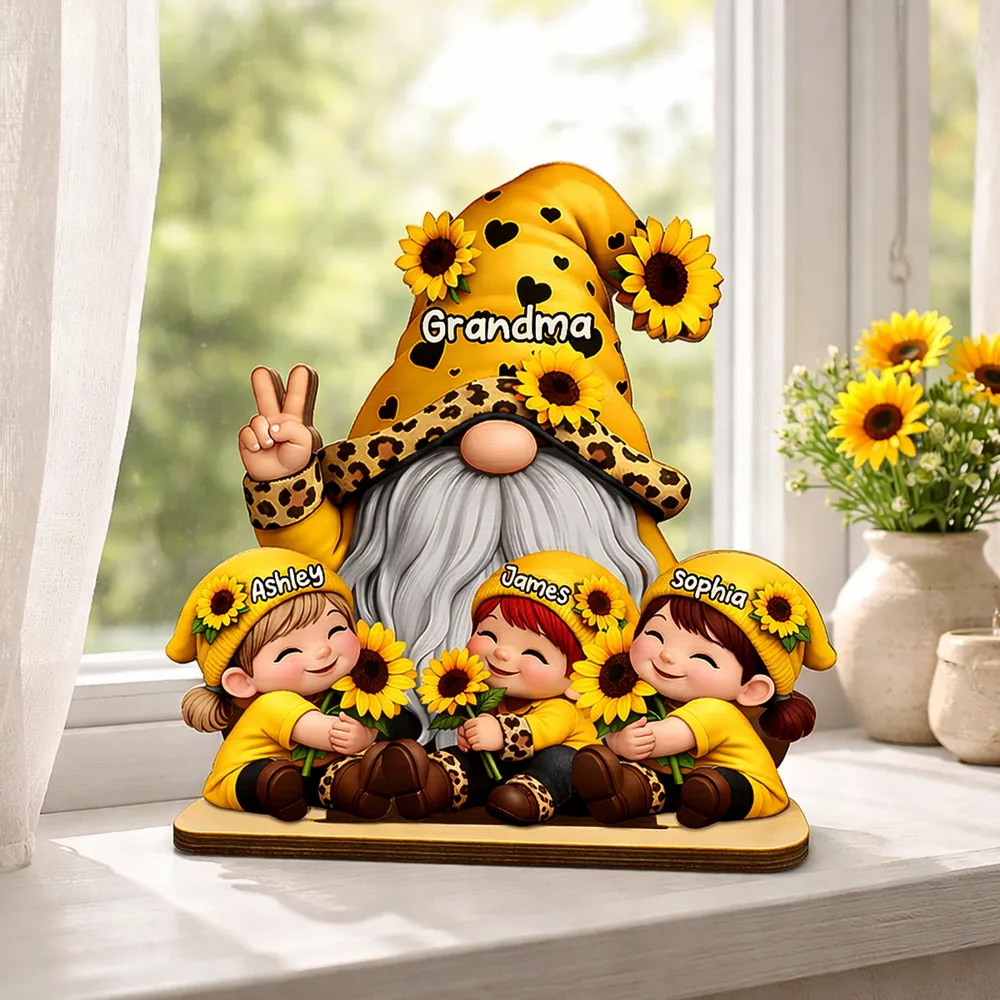 Grandma & Grandkids Sunflower - Personalized Wooden Plaque - Sentimental Gift for Grandma