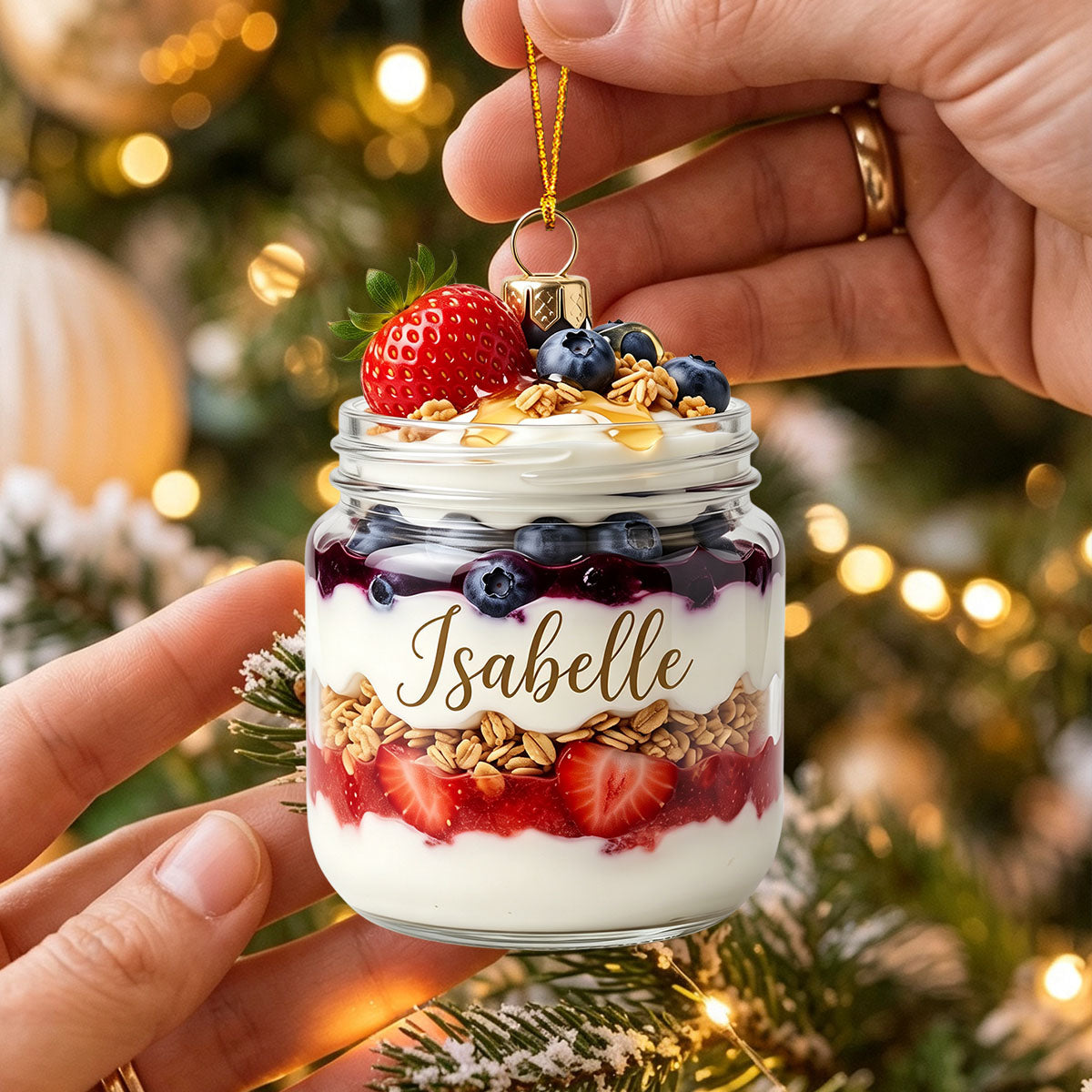 Personalized Greek Yogurt Parfait Cup Ornament, Custom Name Granola Christmas Decoration, Gift for Food Lovers