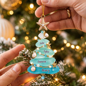 Personalized Sea Glass Family Tree Christmas Ornament,Gift for Loved Ones