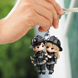 Personalized Gifts For Couple Keychain Firefighter Couple