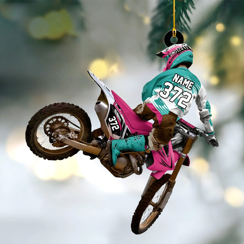 Personalized Motocross Racer Christmas Ornament – Custom Name & Number Keepsake | Gift For Dirt Bike Riders & Motocross Lovers