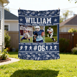 Personalized American Football Blanket – Custom Sports Blanket with Name & Photo, Football Player Gift