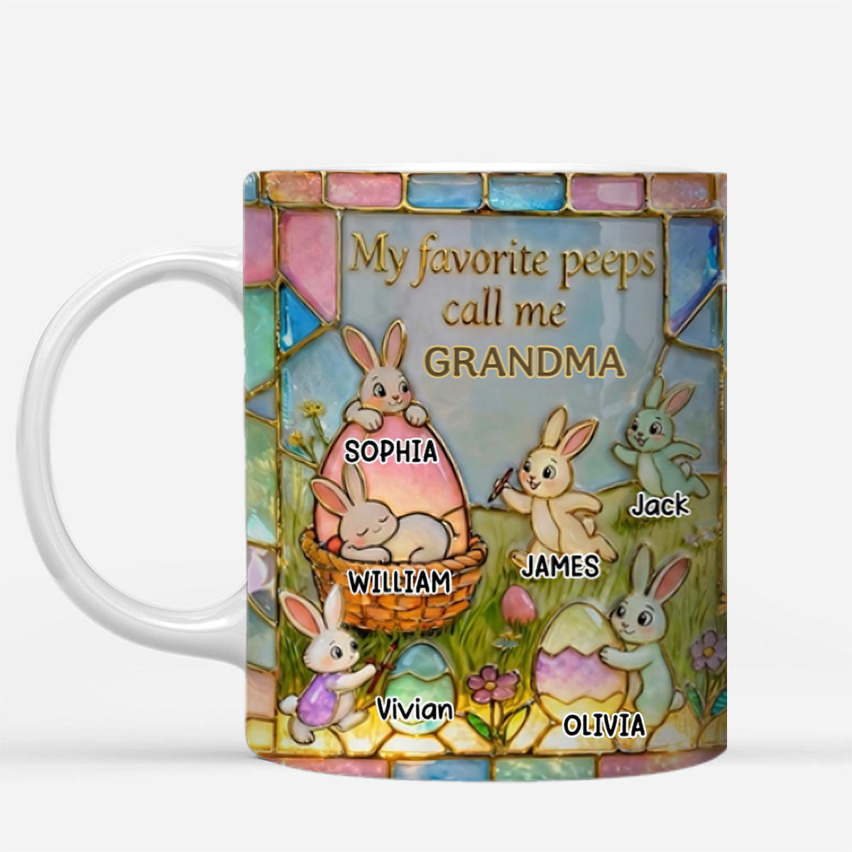 Easter Grandma's Cute Bunnies Coffee Mug, Personalized Gifts For Grandma & Mom